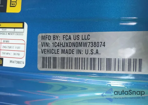 2021 Jeep Wrangler Unlimited Sport S 4X4 z USA, uszkodzony, nr VIN 1C4HJXDN0MW738074